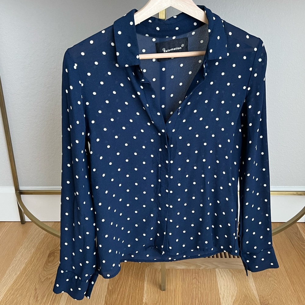 Reformation Violet Top (Blue Polka Dot)